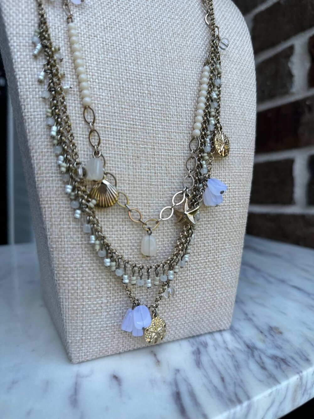 Talbots Boho Layer Multi Strnd Necklace Beads Ocean Starfish Seaside Shell Charm